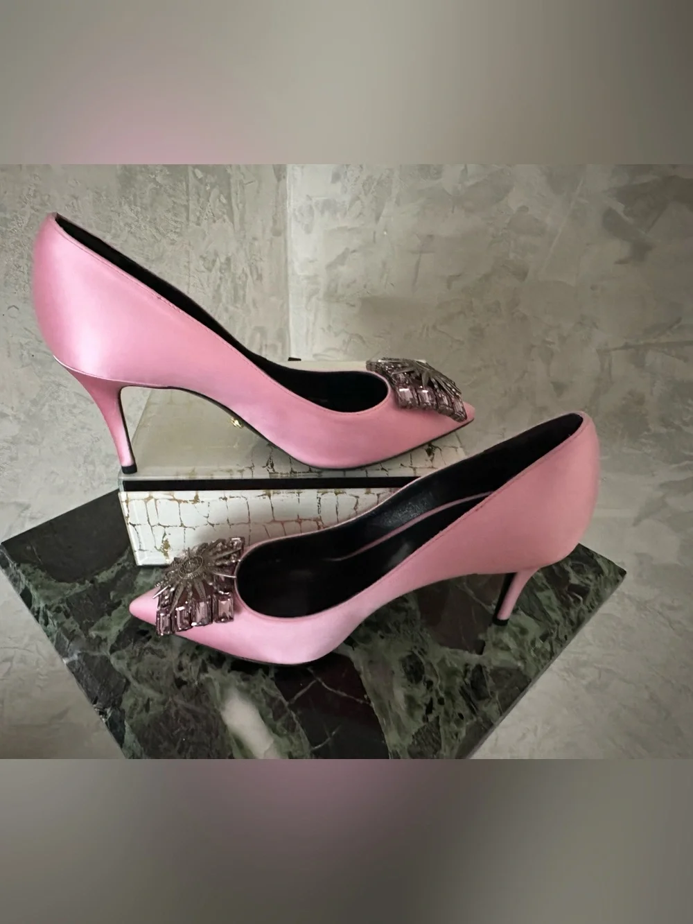 FAUSTO PUGLINI Pink Embellished Pointed-Toe Pumps